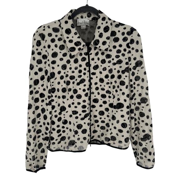 Joseph Ribkoff Cream Jacket Black Mesh Polka Dots Lightweight Vintage 10 - Picture 1 of 6